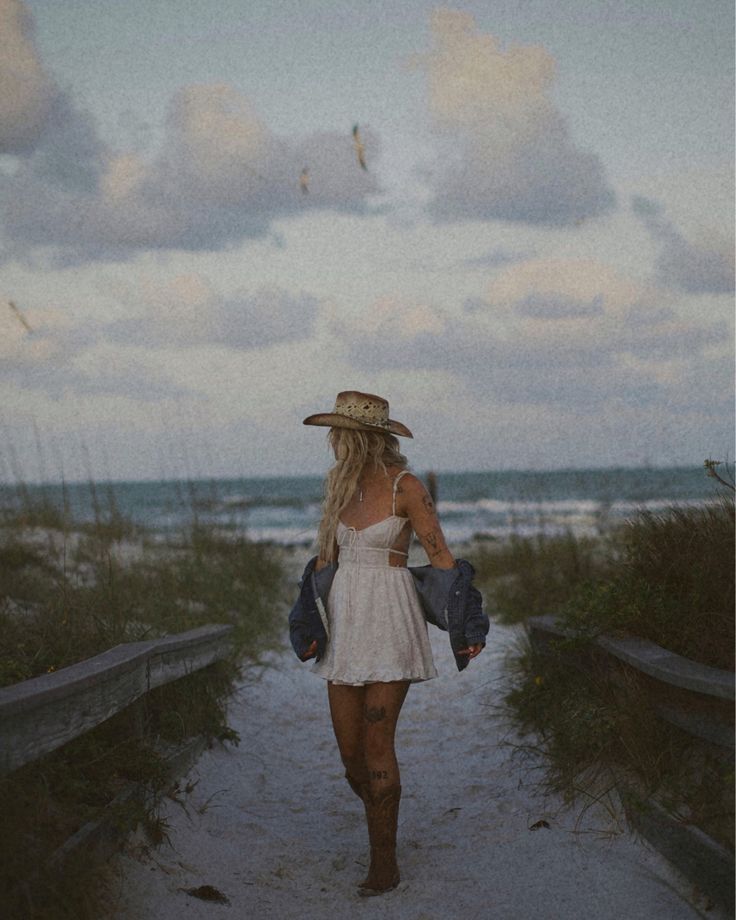 Cowboy Boots White Dress, Blue Hour Photoshoot, Boots White Dress, Cowgirl Hat Outfit, Cheap Cowgirl Boots, Cowboy Boots White, Tecovas Boots, Cowgirl Beach, Straw Cowgirl Hat