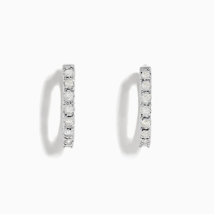 Effy 925 Sterling Silver Diamond Hoop Earrings Classic Silver Small Hoop Diamond Earrings, Classic Small Hoop Sterling Silver Diamond Earrings, Classic Sterling Silver Hoop Earrings With Diamond Accents, Classic Silver Hoop Diamond Earrings, Diamond White Gold Hoop Earrings, Modern Sterling Silver Hoop Earrings With Prong Setting, Timeless White Gold Sterling Silver Hoop Earrings, Timeless Silver Huggie Earrings, Vvs Clarity Hoop Diamond Earrings In Sterling Silver