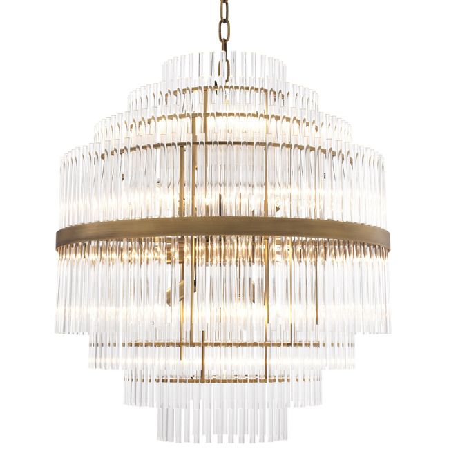 a large chandelier with clear glass rods hanging from it's center point