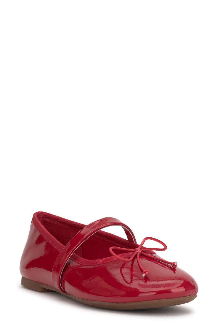 A delicate vamp bow and grosgrain topline add timeless elements to a poised ballet flat fitted with a mary jane strap for retro appeal. Elastic gore inset Leather and synthetic upper/synthetic lining/rubber sole Imported Red Ballet Flats For Spring Formal, Red Ballet Flats For Spring Formal Occasion, Red Formal Ballet Flats For Spring, Spring Mary Janes With Bow, Closed Toe, Red Spring Formal Ballet Flats, Spring Mary Janes With Bow And Closed Toe, Mary Jane Ballet Flats For Spring Party, Red Ballet Flats With Round Toe For Formal Events, Classic Red Closed Toe Ballet Flats