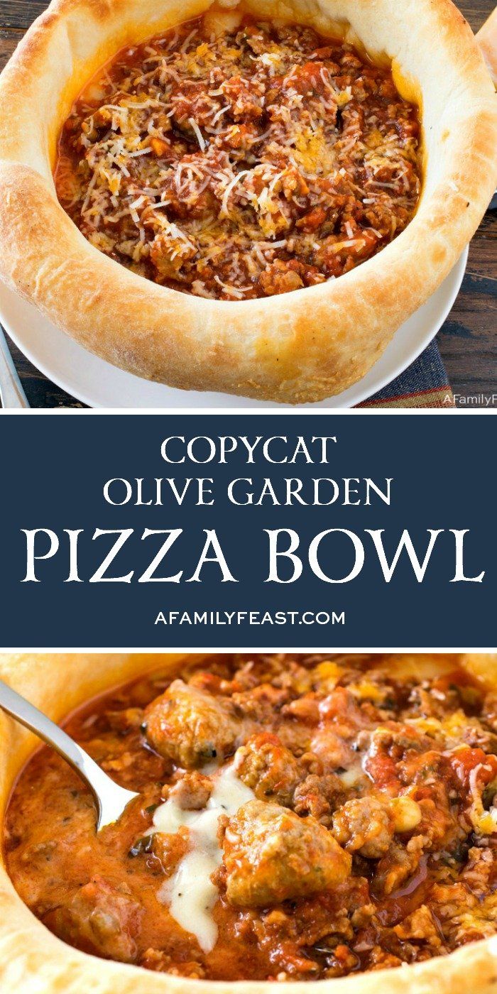 two pictures of pizza bowls with meat and cheese in them