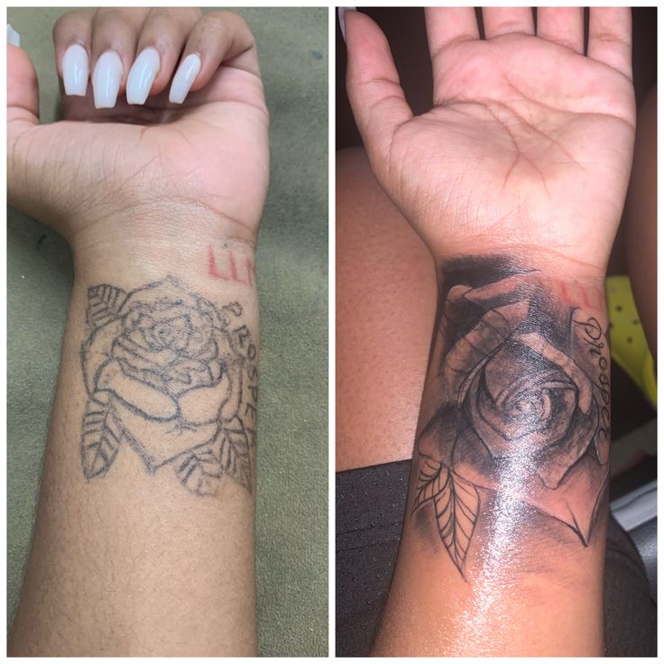 two pictures one with a rose tattoo and the other with a rose on it