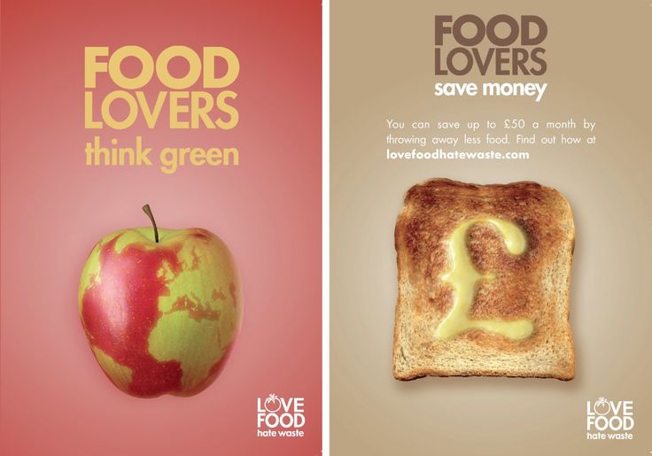 two posters for food lovers, one with an apple and the other with a piece of bread