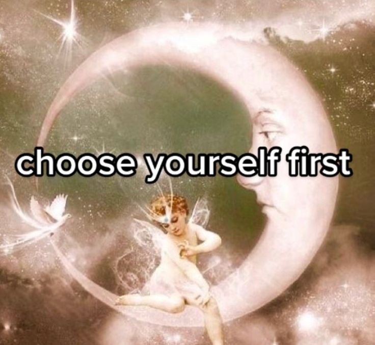 a fairy sitting on top of a crescent with the words choose yourself first