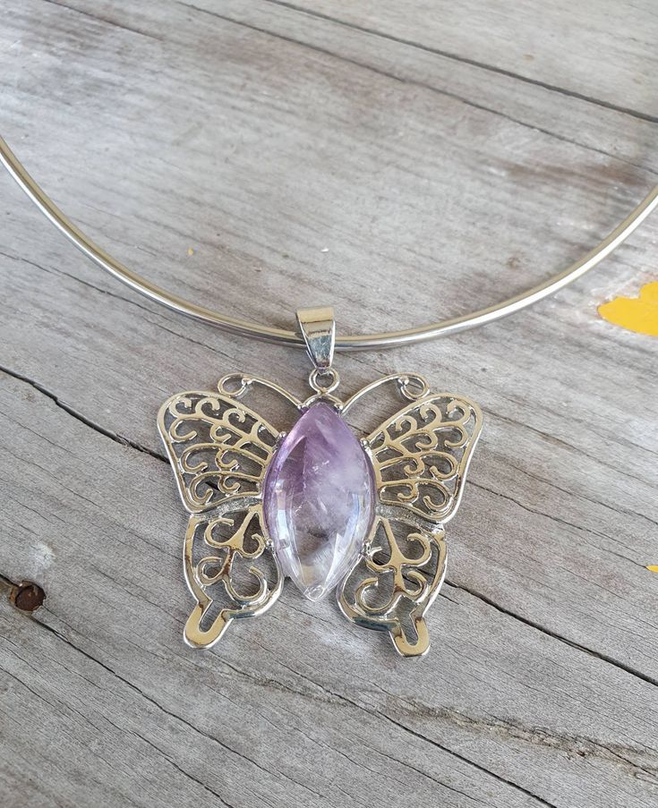 "Bold and beautiful filigree butterfly Amethyst Stainless steel The butterfly measures 43 x43mm(1 3/4\") The price is for the pendant only..the neck cuff is additional. Pls contact me for a quote prior to purchase." Victorian Vintage, Bold And Beautiful, Amethyst Pendant, Boho Art, Butterfly Pendant, The Butterfly, Alex And Ani Charm Bracelet, Art Nouveau, Amethyst