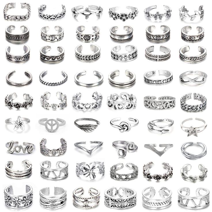 many different types of rings on a white background