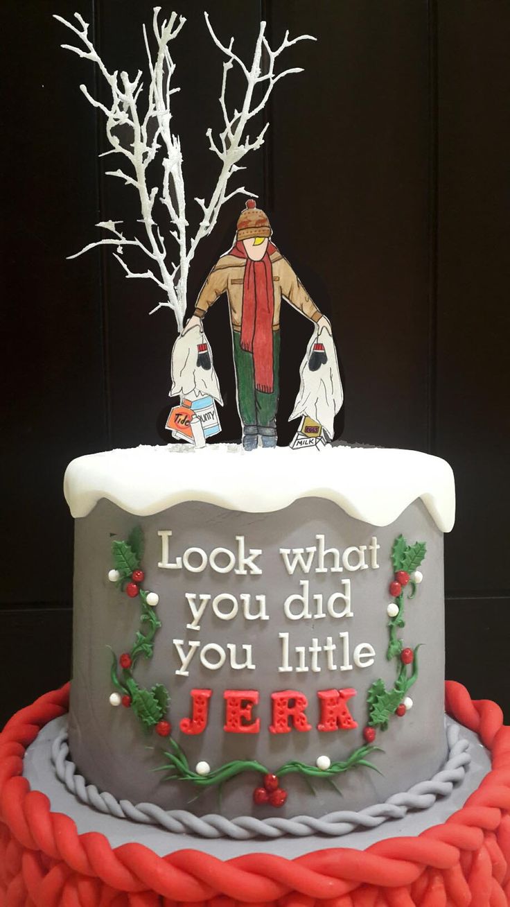 a decorated cake with an image of a man on top that says, look what you did you little jerk