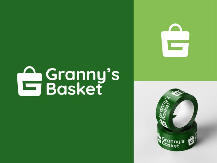 the logo for granny's basket is shown on green and white background with an image of a shopping bag