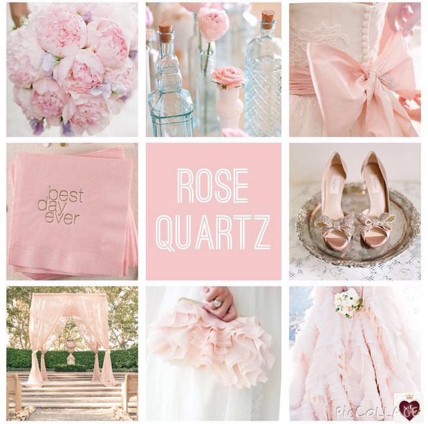 a collage of pink and white pictures with the words rose quartz