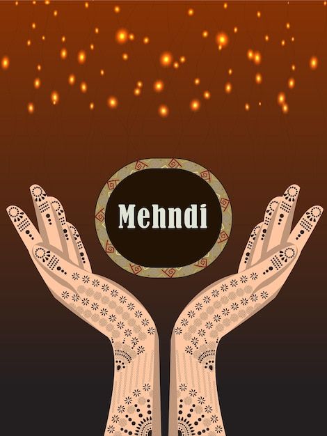 two hands holding something with the word mehndi above them