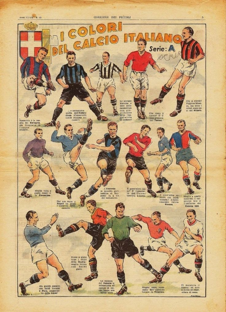 an old italian poster shows different soccer players