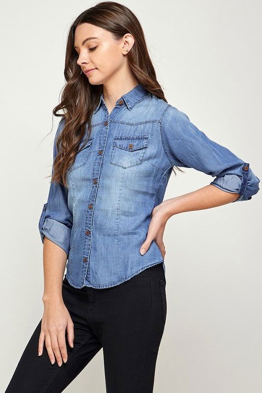 Elevate your wardrobe with our TENCEL Top Denim Blouse! Made with the soft and sustainable fabric of TENCEL, this top offers both style and comfort. You'll love the relaxed fit and classic denim look, perfect for any occasion. Upgrade your fashion game while also reducing your carbon footprint with our TENCEL Top Denim Blouse. SPECIFICATIONS: The Original Blue Age Denim 100% Tencel Made In: Bangladesh Fabric Contents: 100% TENCEL Jean Fabric, Jeans Fabric, Denim Blouse, Classic Jeans, Sustainable Fabrics, Fashion Games, The Ordinary, Looks Great, That Look