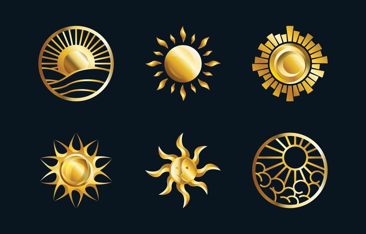 golden sun and moon icons on black background