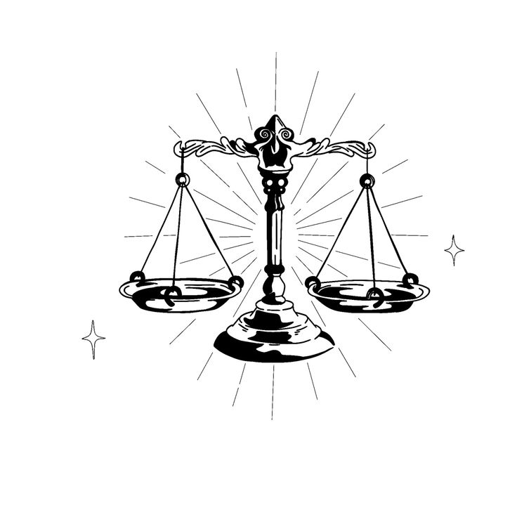 a black and white drawing of a scale with the scales of justice on it's sides