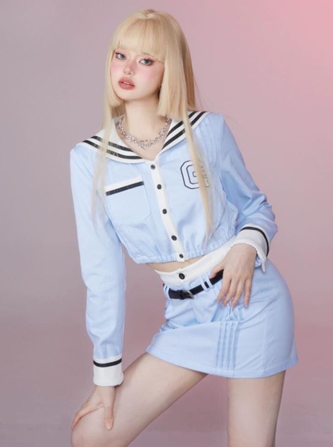 ❤Sailor Milky Blue Top + Short Skirt❤�︎ Blue Skirt Outfit, Navy Style, Pose References, Sailor Fashion, College Bags, Sailor Collar, Drawing Inspo, Gift Of Time, Navy Fashion