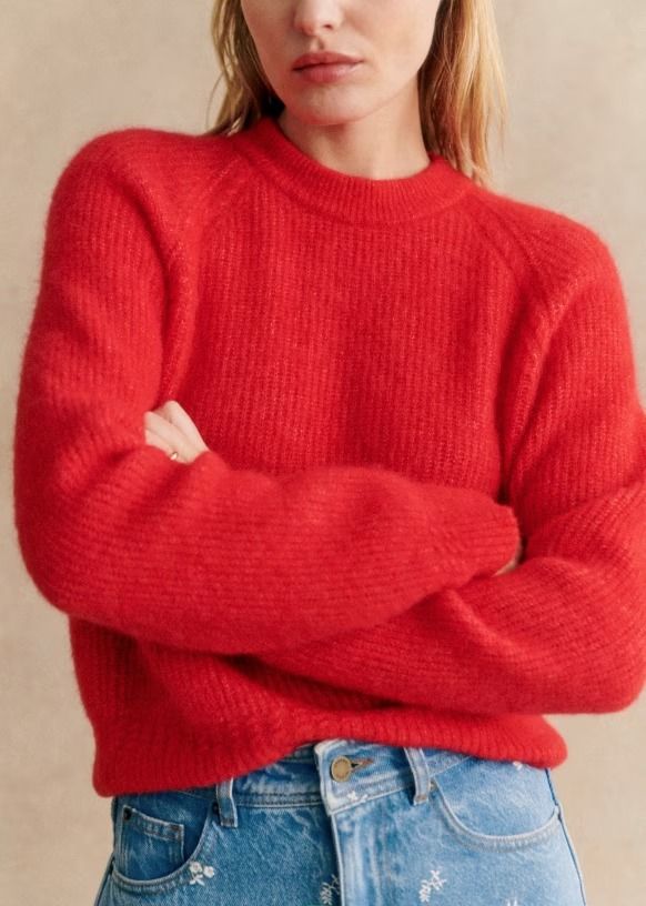 Otto Jumper - Deep Red - Baby Alpaca - Sézane Jumper And Jeans, Spring Board, Orange Jumpers, Trendy Outfits Indian, 2024 Wishlist, Red Jumper, Denim Suit, Polo Sweatshirt, Denim T Shirt