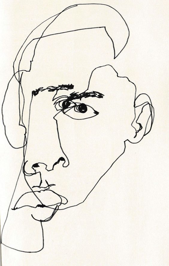 a black and white drawing of a man's face