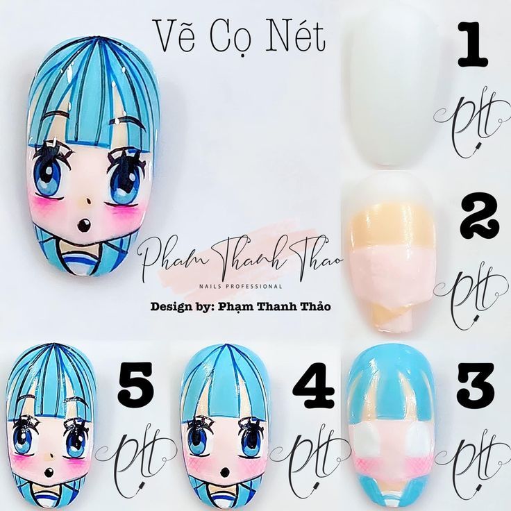 Chibi Nail Art, Nail Chibi, Anime Nail Art, Nail Cartoon, Nail Tech School, Nail Art Printer, Anime Nail, Fashion Cottagecore, Kawaii Nail Art