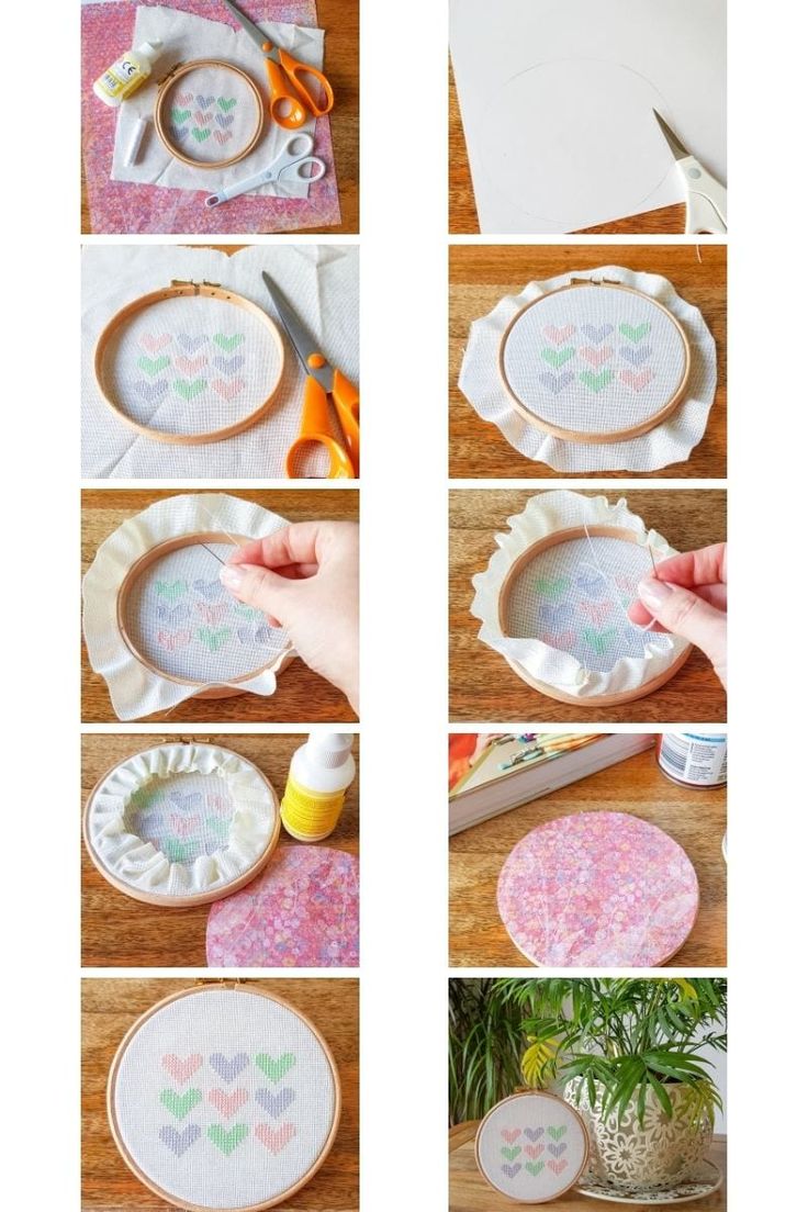 the instructions for how to make a cross stitch heart dishcloth