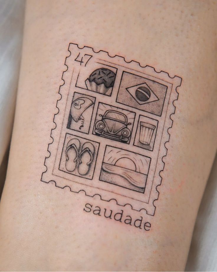 a woman's leg with a stamp on it that says, saundae