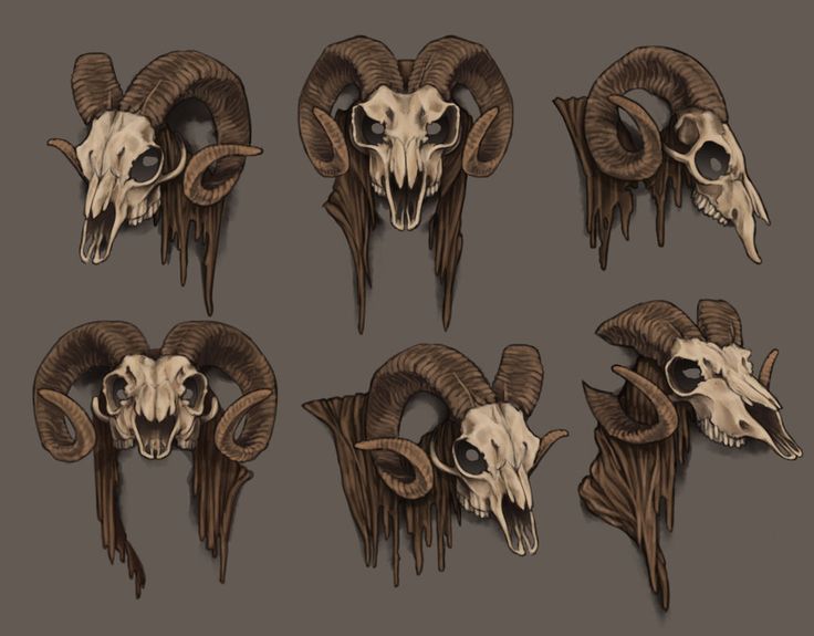 the ram heads have long horns and are in different positions to be used for decoration