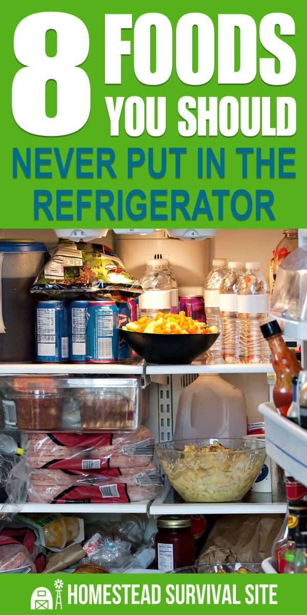 an open refrigerator with food in it and the words 8 foods you should never put in the refrigerator