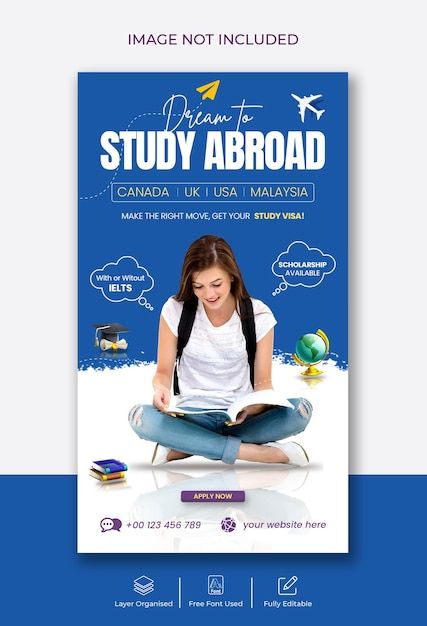 Study abroad education instagram story a... | Premium Psd #Freepik #psd #education #instagram #teacher #study Study Abroad Instagram Story, Study Poster Design, About Study, Facebook Story, Standee Design, Education Banner, Education Poster Design, Ad Ideas, Rollup Banner