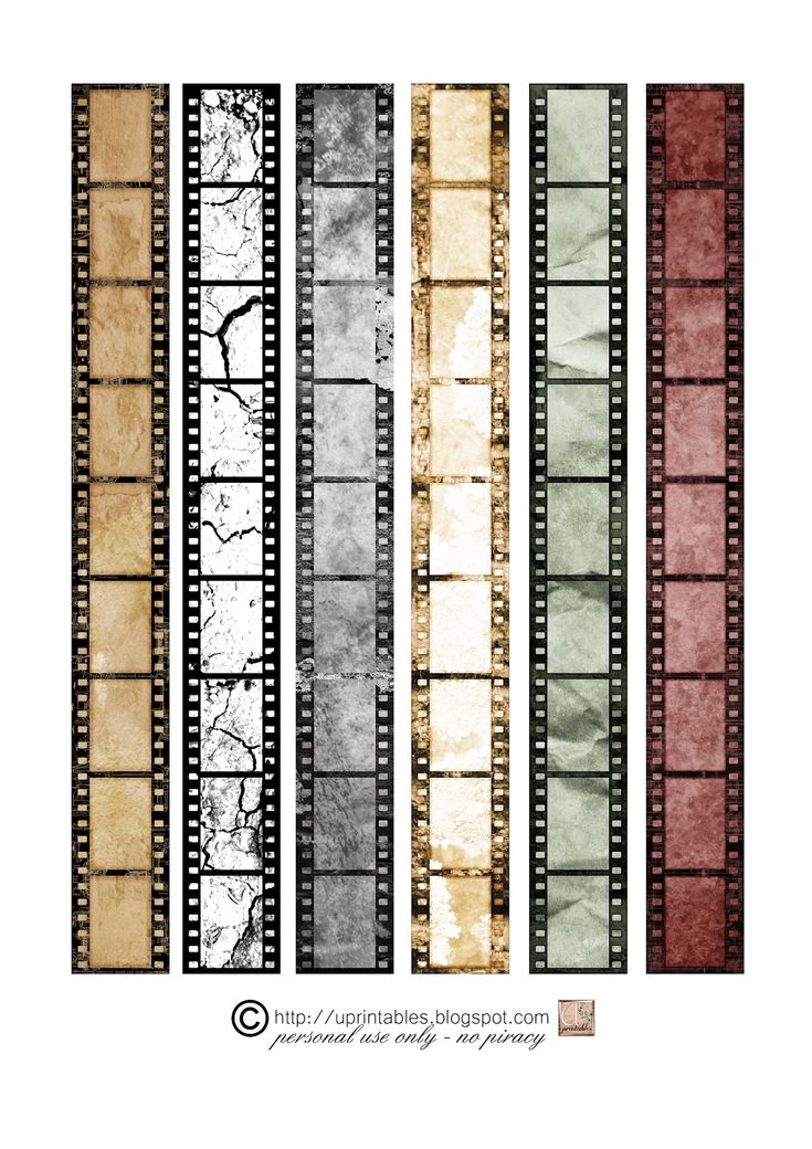 four filmstrips with different colors and patterns on them, all lined up in the same