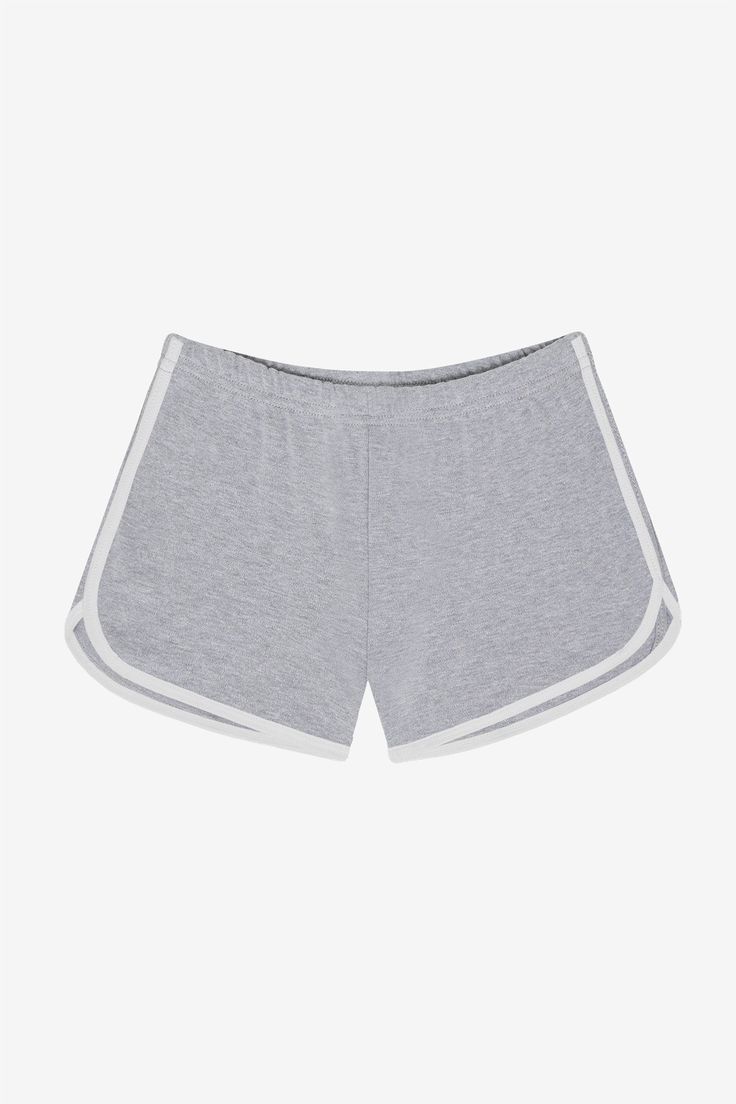 Heather Grey / White Pipe Cotton Shorts With Contrast Trim, Casual Workout Shorts With Elastic Side Panels, Sporty Summer Activewear With Contrast Trim, Sporty Fitted Pajama Shorts, Casual Shorts With Contrast Trim, Casual Shorts With Contrast Trim For Summer, Casual Short Bottoms With Contrast Trim, Contrast Trim Loungewear Bottoms Short Length, Casual Summer Shorts With Contrast Trim