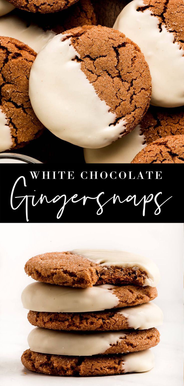 white chocolate ginger snaps with icing on top and in the middle are cookies