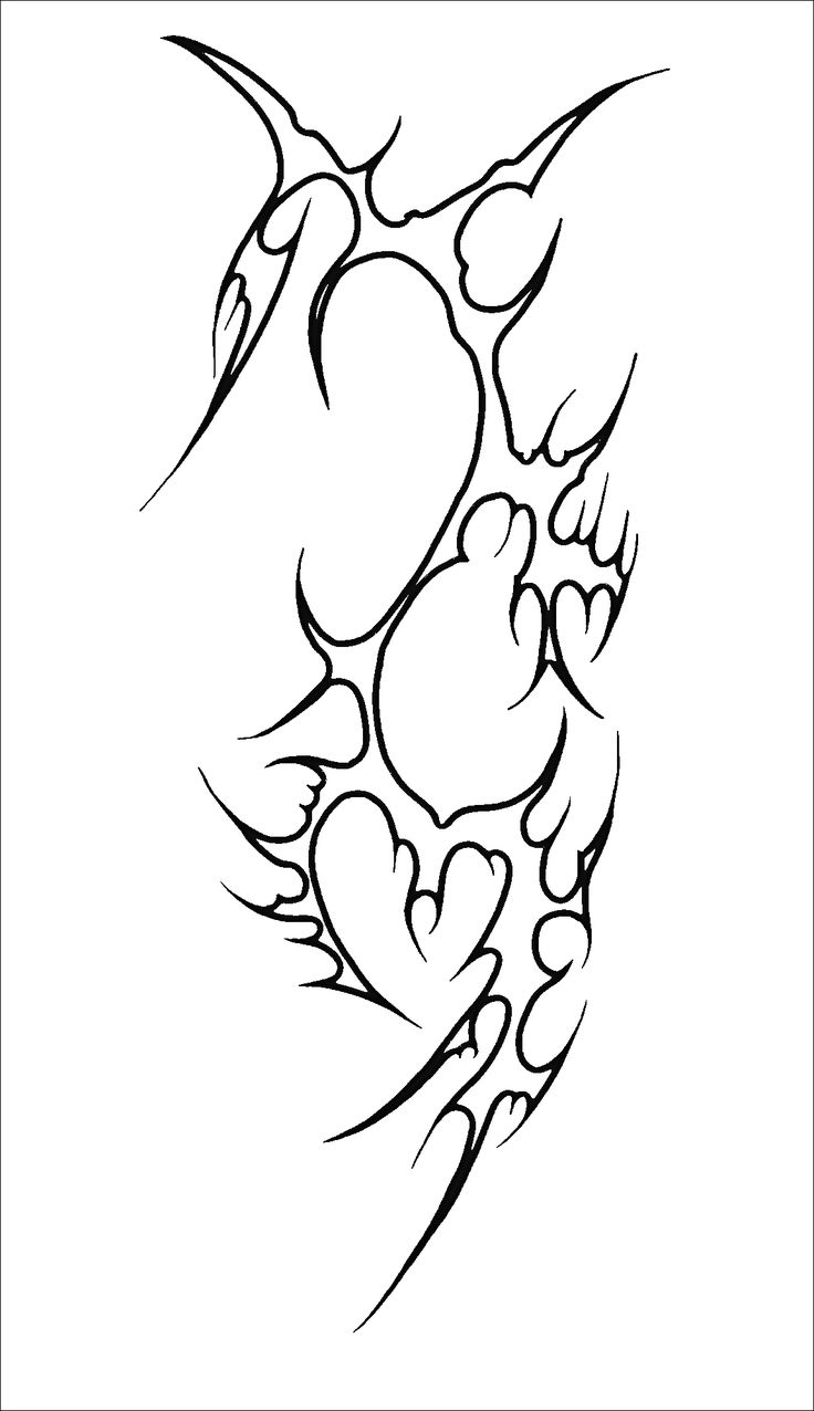 a black and white drawing of two hands with hearts in the middle, on a white background