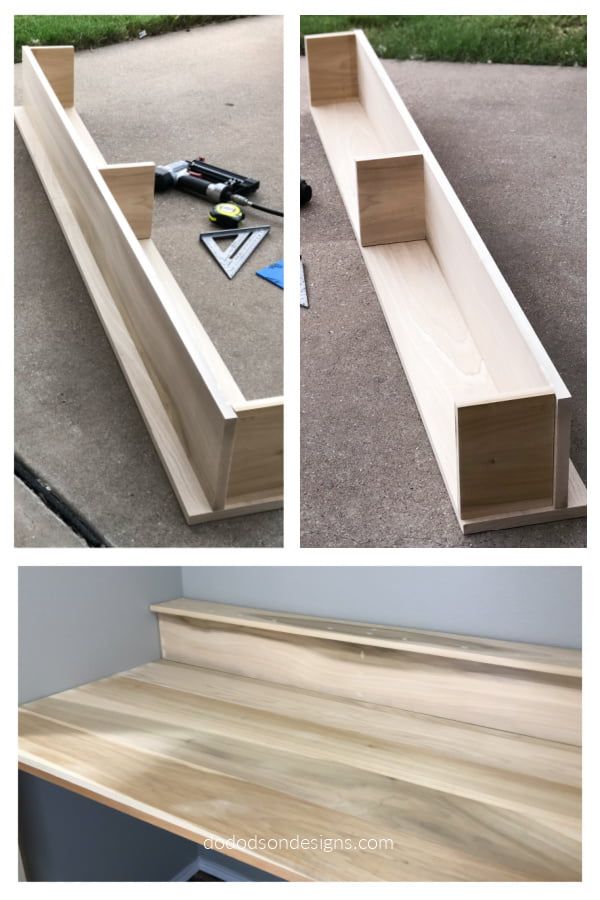 two pictures showing how to make a bench out of plywood and some woodworking tools