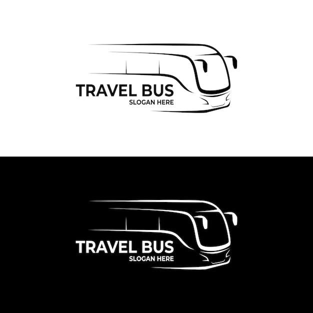 travel bus logo design with black and white colors on the front, side and back sides