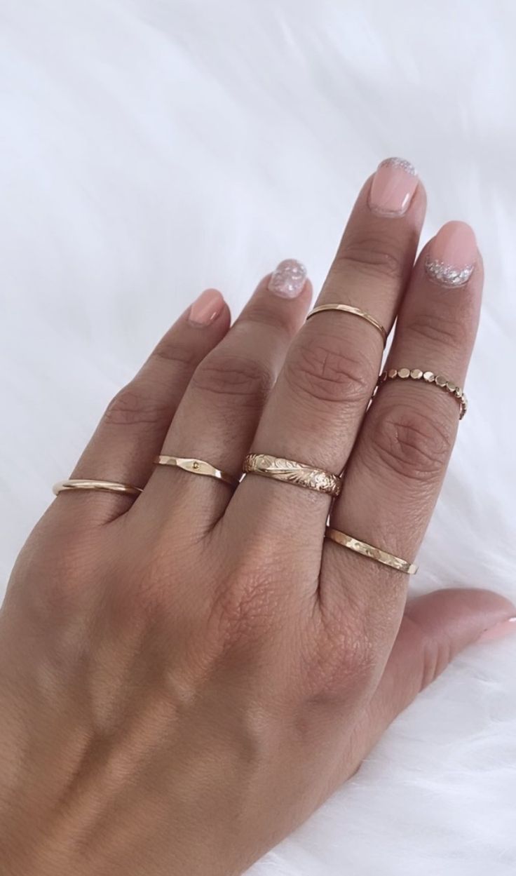 gold initial ring Stacked Rings, Initial A, Flower Band, Initial Ring, Necklace Sizes, Stackable Rings, Signet Ring, Stacking Rings, Ring Necklace