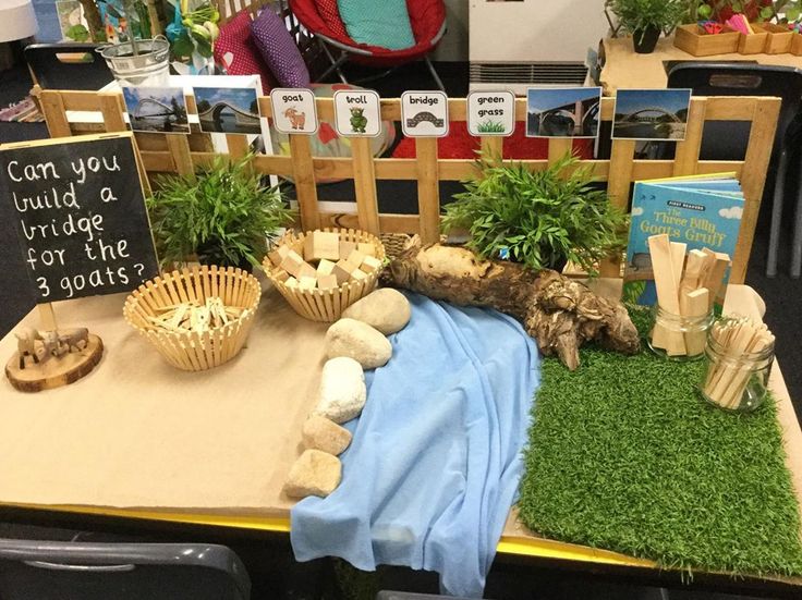 a table topped with plants and books on top of a wooden table covered in fake grass