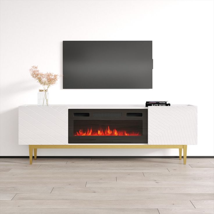 Portillo BL-EF Fireplace TV Stand - Meble Furniture Flame Colors, Tv Console Modern, Stand Tv, Console Tv, White Tv, Electric Fireplace Insert, Fireplace Insert, Fireplace Tv Stand, Modern Tv Stand