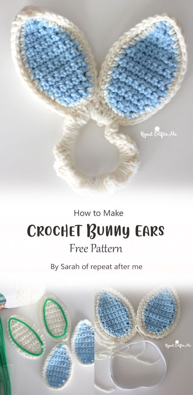 crochet bunny ears with text overlay that reads how to make crochet bunny ears free pattern