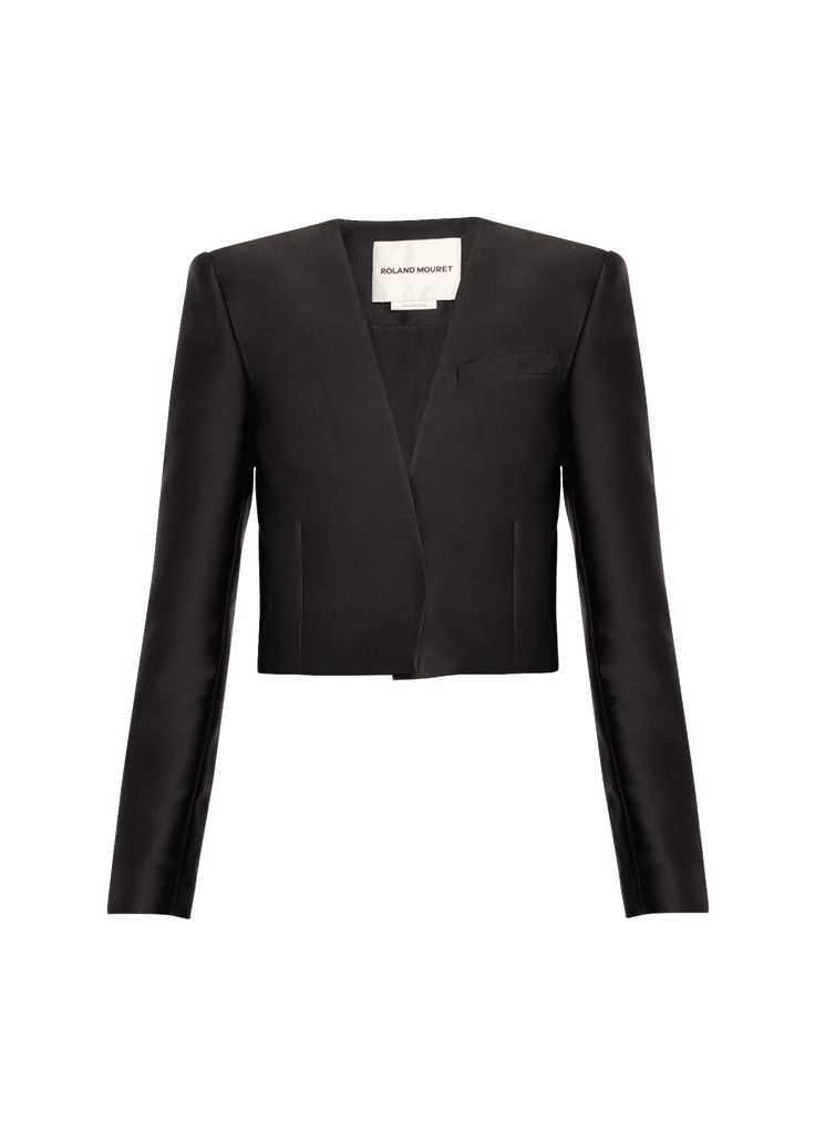 Find ROLAND MOURET Cropped Taffeta Jacket on Editorialist. Roland Mouret taffeta jacket V neckline; concealed placket Long sleeves; button cuffs Chest welt pocket Straight fit Cropped length Polyester/silk Polyester lining Imported Cropped Black Jacket, Taffeta Jacket, Cropped Leather Jacket, Long Sleeve Outerwear, Roland Mouret, Leather Jacket Black, Utility Jacket, Black Crop, Crop Jacket