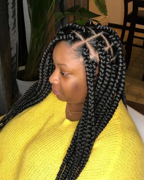 18 Hottest Jumbo Box Braids Hairstyles to Inspire You Box Braids Hairstyles For Black Women Jumbo, Jumbo Braids Side Part, Large Traditional Box Braids, Large Size Box Braids, Jumbo Box Braids Updo, Thick Box Braids Hairstyles, Long Big Braids, Large Braids For Black Women, Grosse Braids