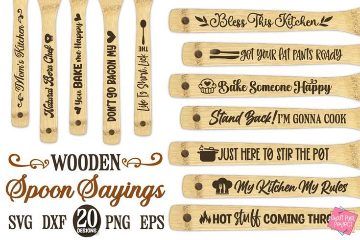 wooden spoon sayings are printed on the side of some wood utensils,