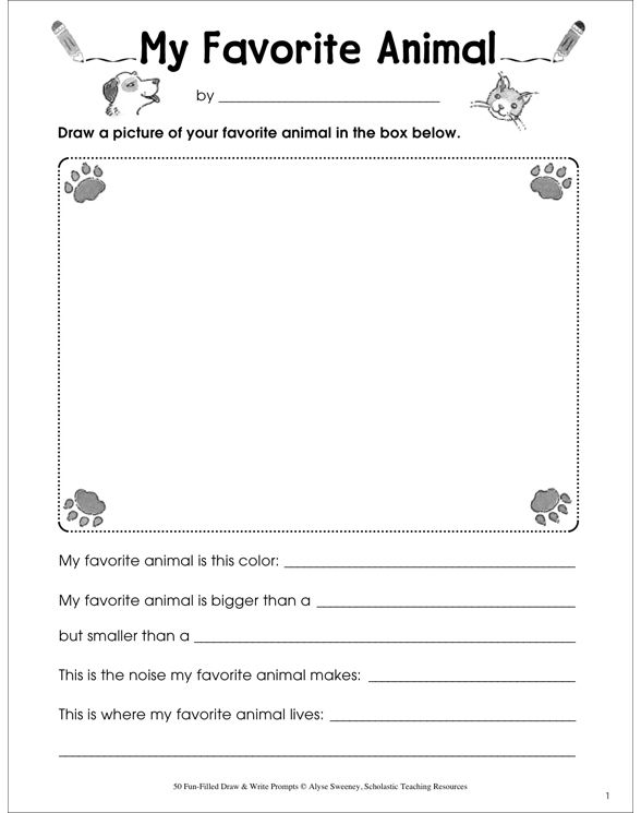 a worksheet with the words my favorite animal and an image of a dog's paw on it