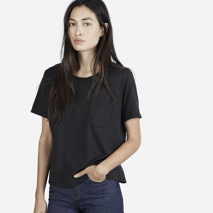 Women’s Cotton Box-Cut Pocket Tee Washed Black  $16 Cotton Box, Cut Tees, I Got Married, Mean It, Girl Stuff, Big Deal, Pocket Tee, Pocket Detail, Combed Cotton