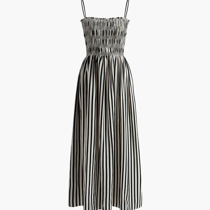 Black And White Sleeveless Midi Dress. Never Been Worn Perfect Vacation Dress Chic Striped Fitted Sundress, Striped Sleeveless Lined Midi Dress, Striped Sleeveless Midi Dress, Lined, Sleeveless Striped Lined Midi Dress, Striped Sundress Midi Dress For Daywear, Chic Striped Cotton Sundress, Black Vertical Stripes Summer Dress, Striped Sundress Midi Dress, Chic Striped Sundress For Summer