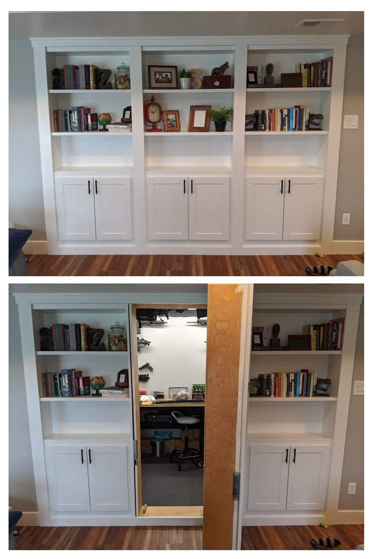 there are two pictures of the same bookcase