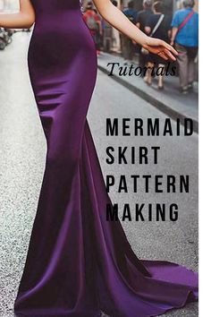 a woman in a purple mermaid style dress walking down the street with her hand on her hip