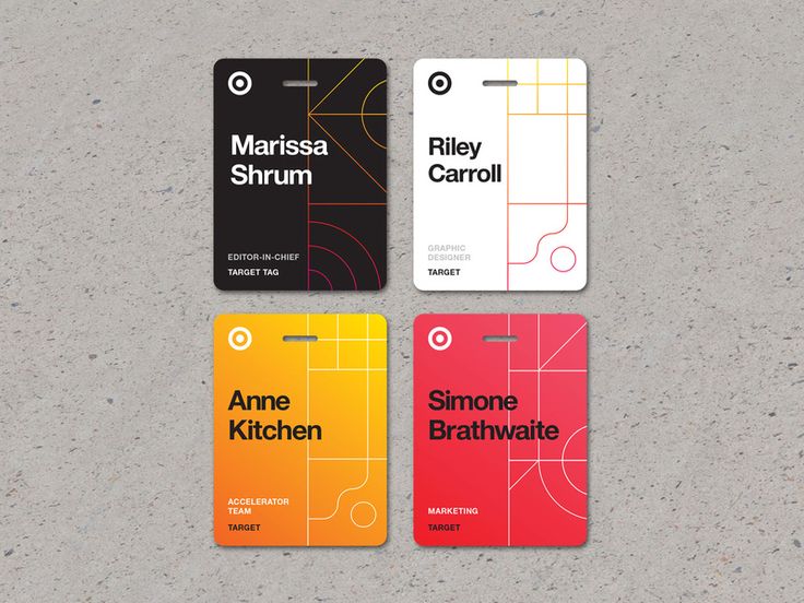 three business cards with the names of various businesses on them, all in different colors