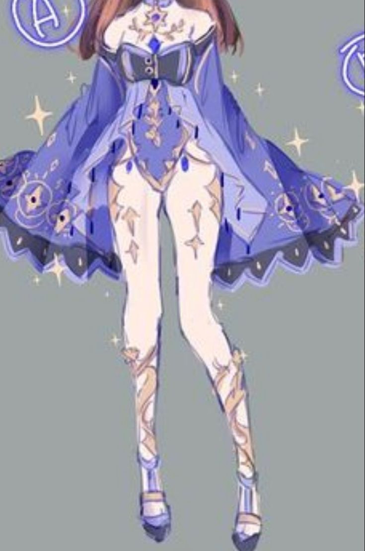 a drawing of a woman in blue and white clothes with stars on her chest,