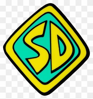 a yellow and blue logo with the letter s in it's center, on a white background