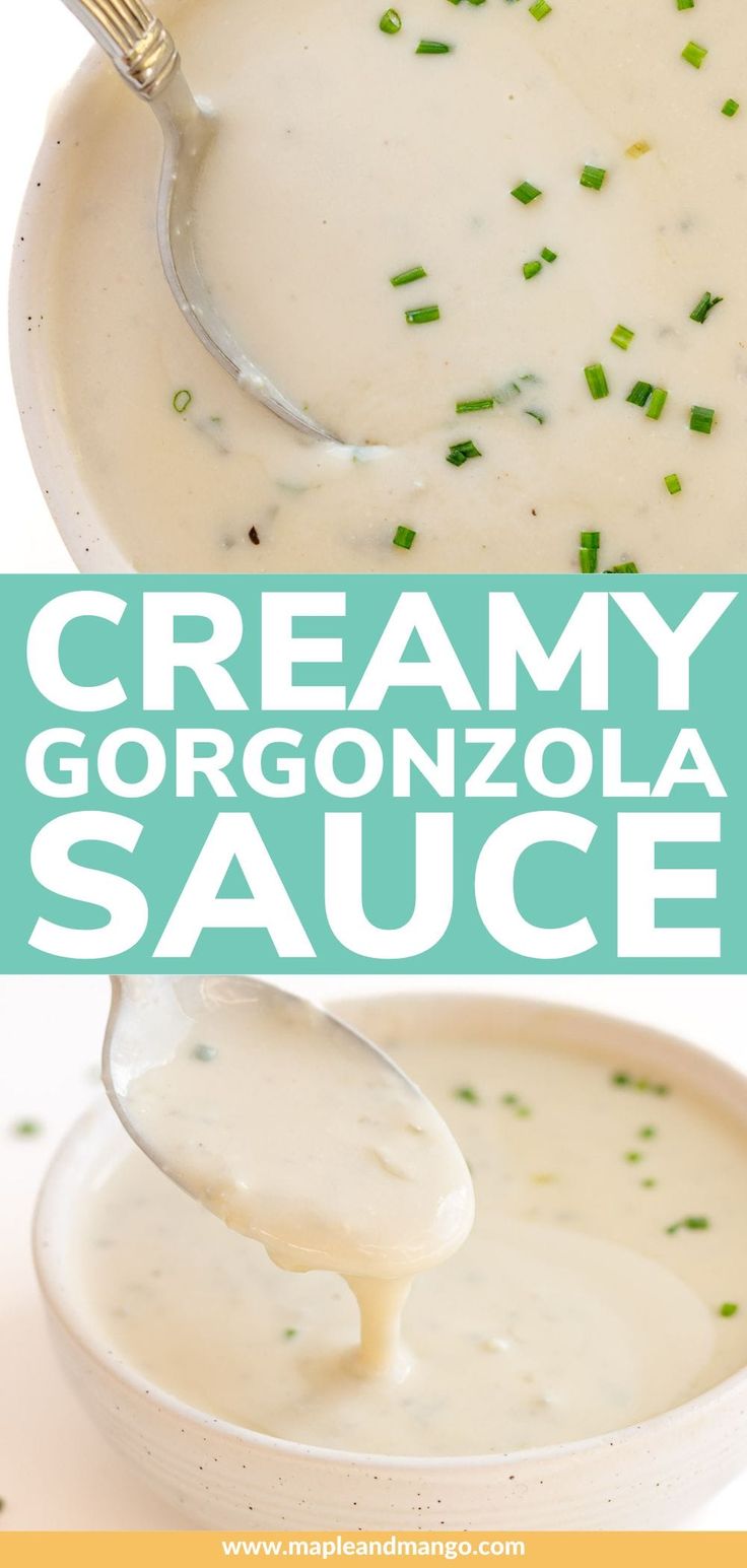 creamy gorgonzozola sauce in a bowl with a spoon