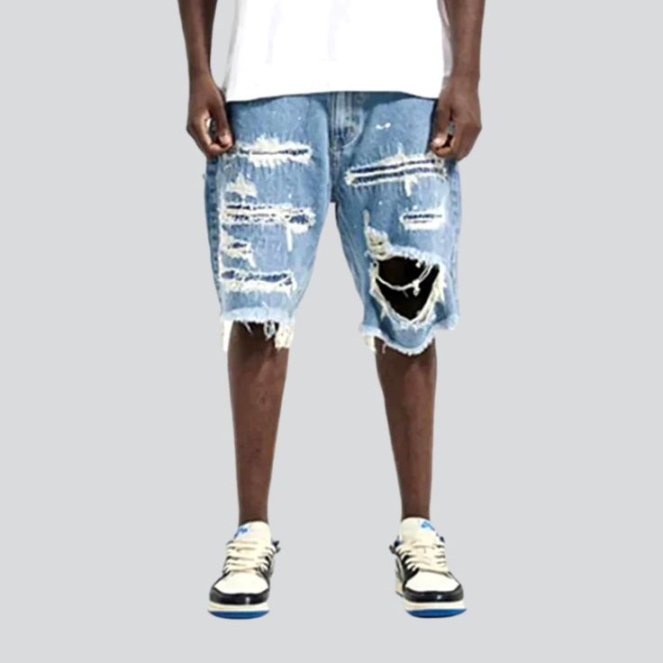 Make a statement with our 2023 Summer Collection Painted Baggy Damaged Denim Shorts. These shorts are patterned to reflect your free-spirited nature and unique sense of mode. Featuring a mid-rise design. they come with a zipper and button closure to ensure maximum comfort and convenience. Let their grunge-inspired ripped look and paint-splattered design take your summer wardrobe to the next level!Distinctive Features: Grunge-Inspired Torn Look: Step out of your comfort zone with these bold short Baggy Jean Shorts For Summer Streetwear, Urban Jean Shorts For Streetwear, Jean Shorts For Streetwear In Summer, Urban Jean Shorts For Summer Streetwear, Baggy Denim Shorts For Streetwear, Spring Streetwear Jean Shorts, Trendy Baggy Shorts For Streetwear, Ripped Bottoms For Streetwear In Summer, Summer Distressed Shorts For Streetwear